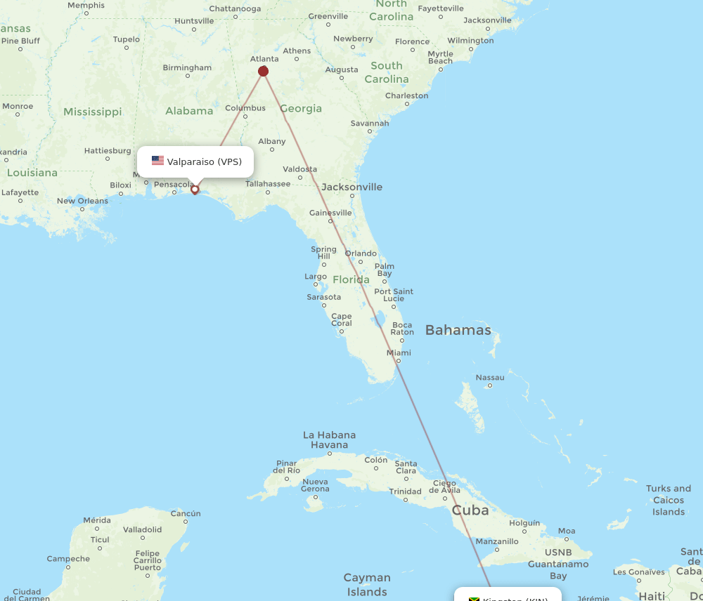 VPS to KIN flights and routes map