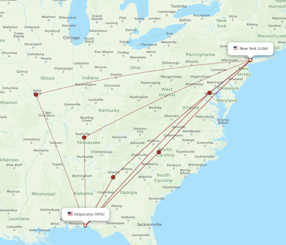 VPS-LGA flight routes