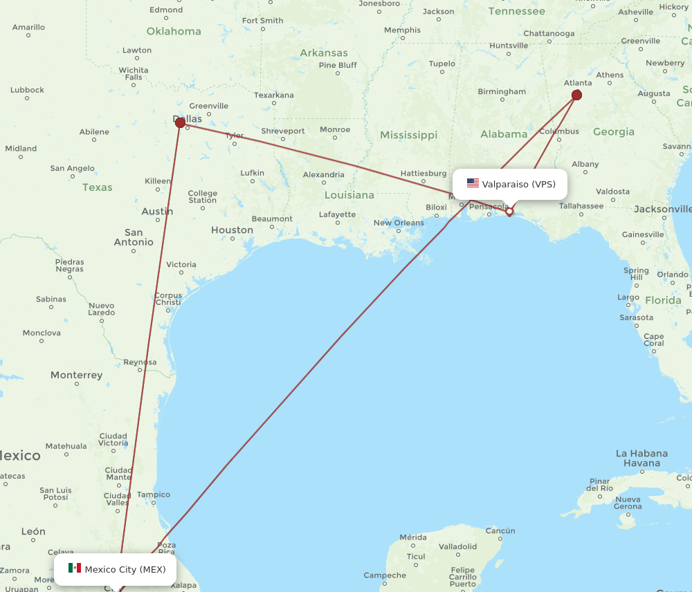 VPS-MEX flight routes