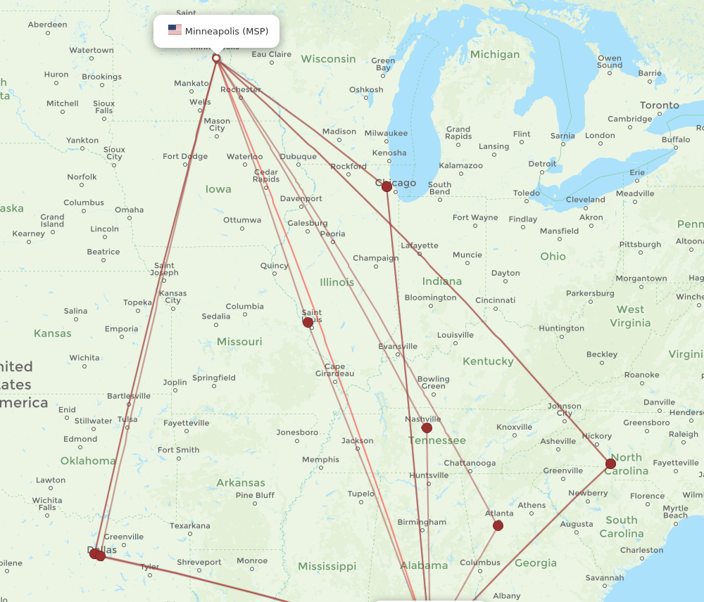 VPS to MSP flights and routes map