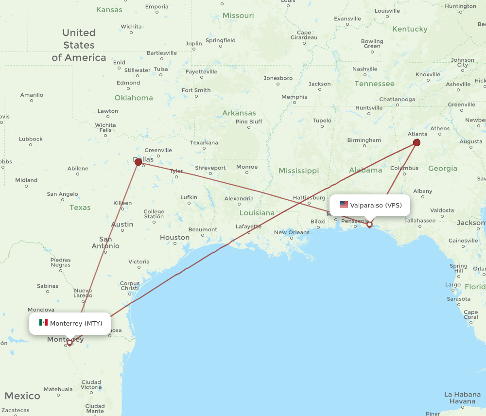 VPS-MTY flight routes
