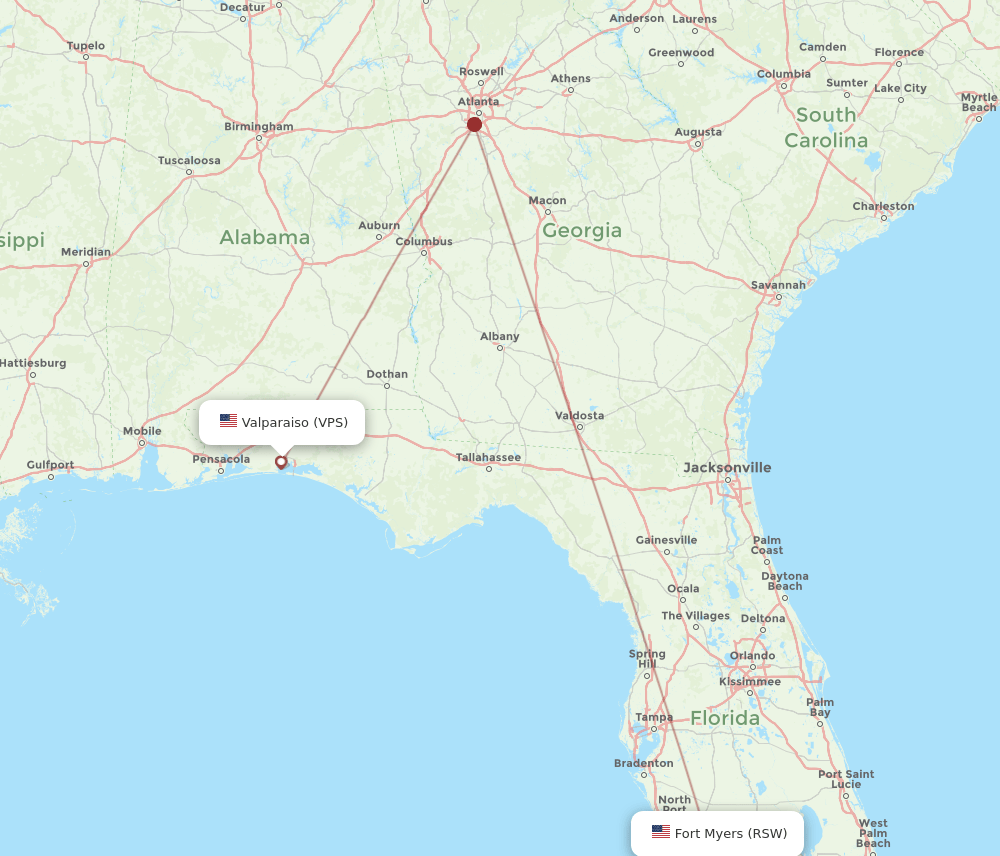 VPS to RSW flights and routes map