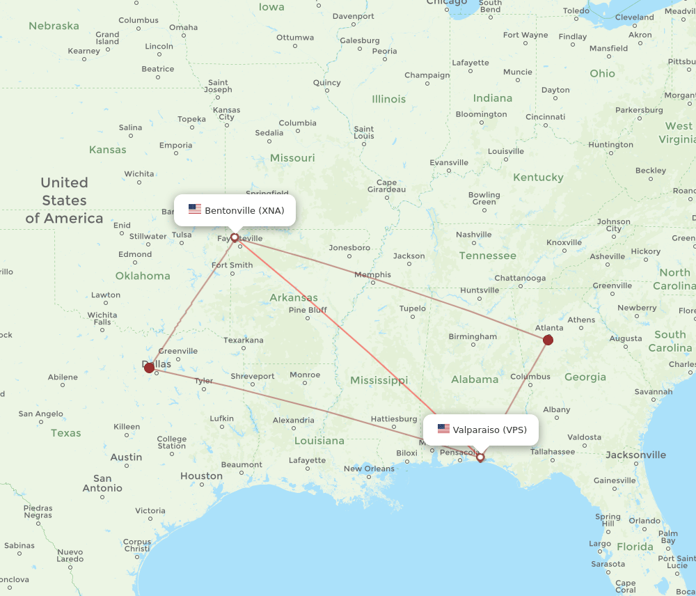 VPS-XNA flight routes