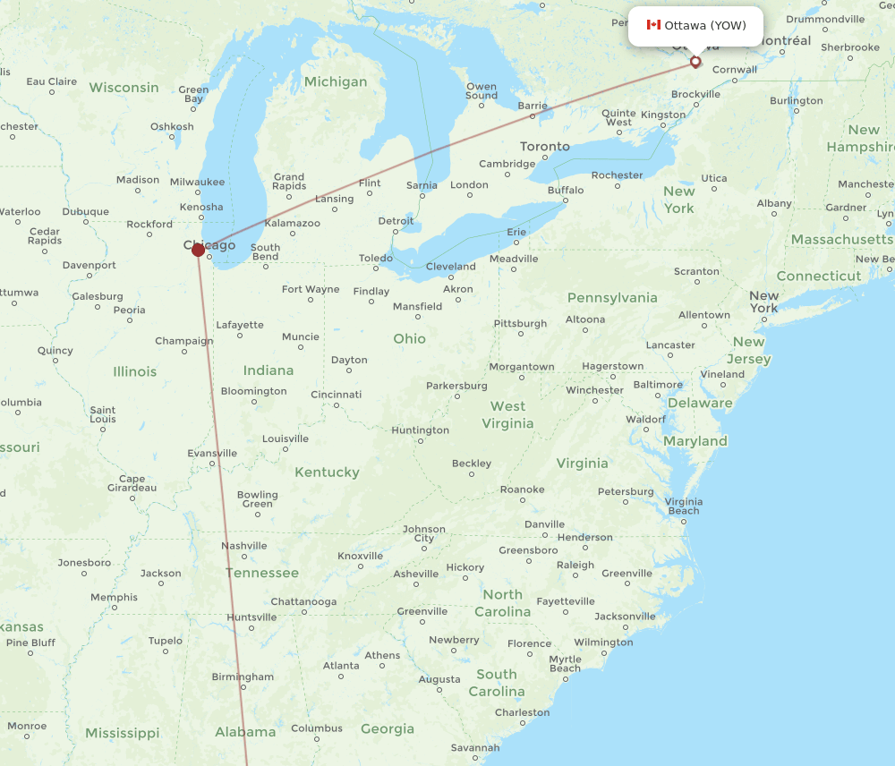 YOW to VPS flights and routes map