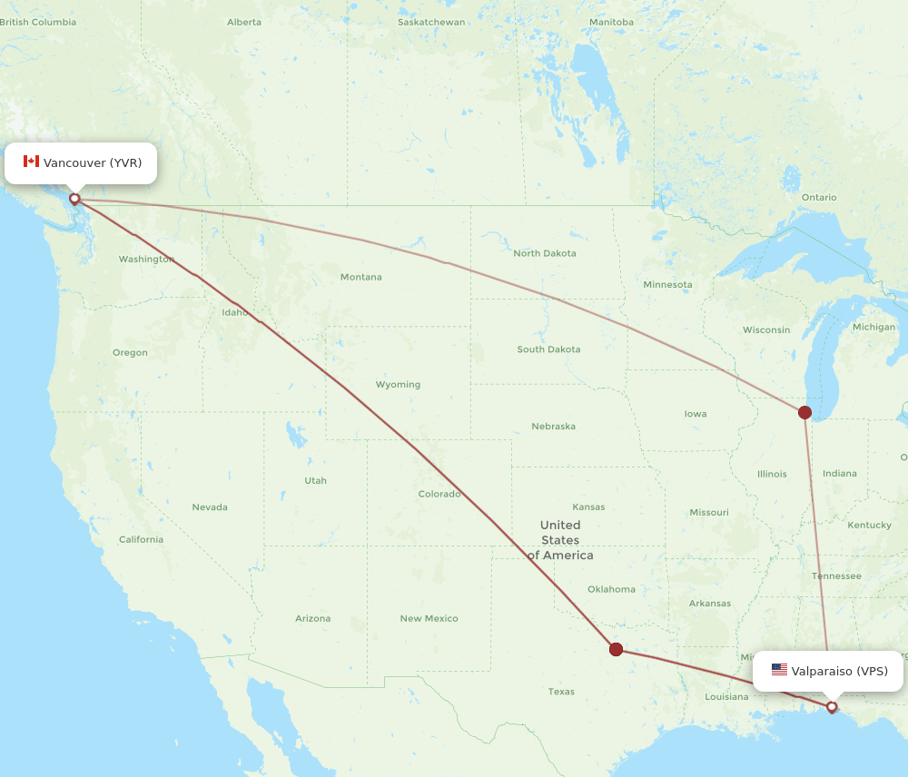 Vancouver - Fort Walton Beach route map and flight paths