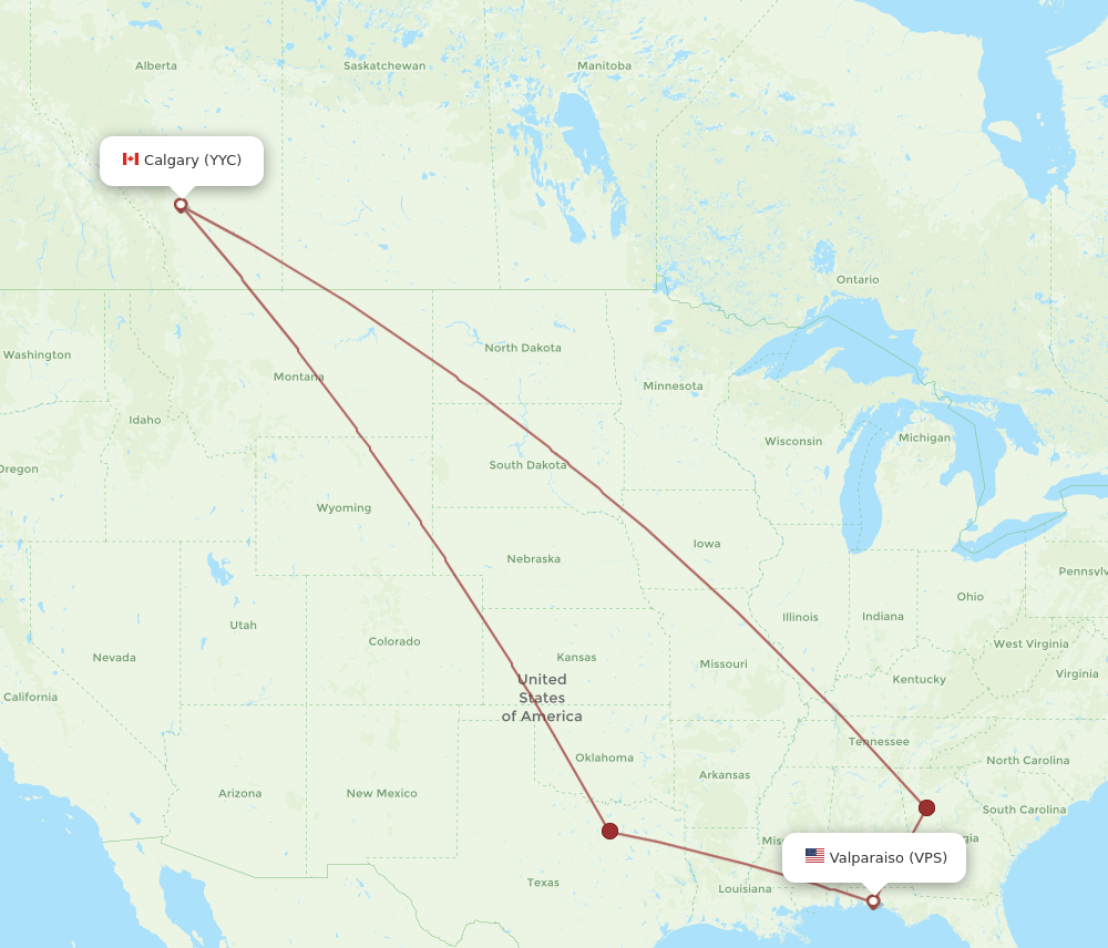 Calgary - Fort Walton Beach route map and flight paths