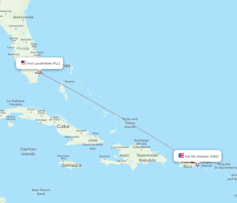 VQS to FLL flights and routes map