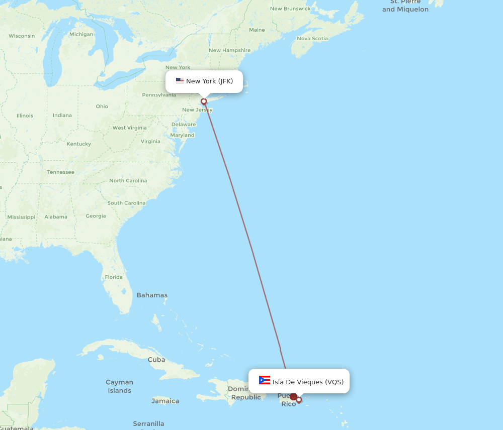 VQS-JFK flight routes