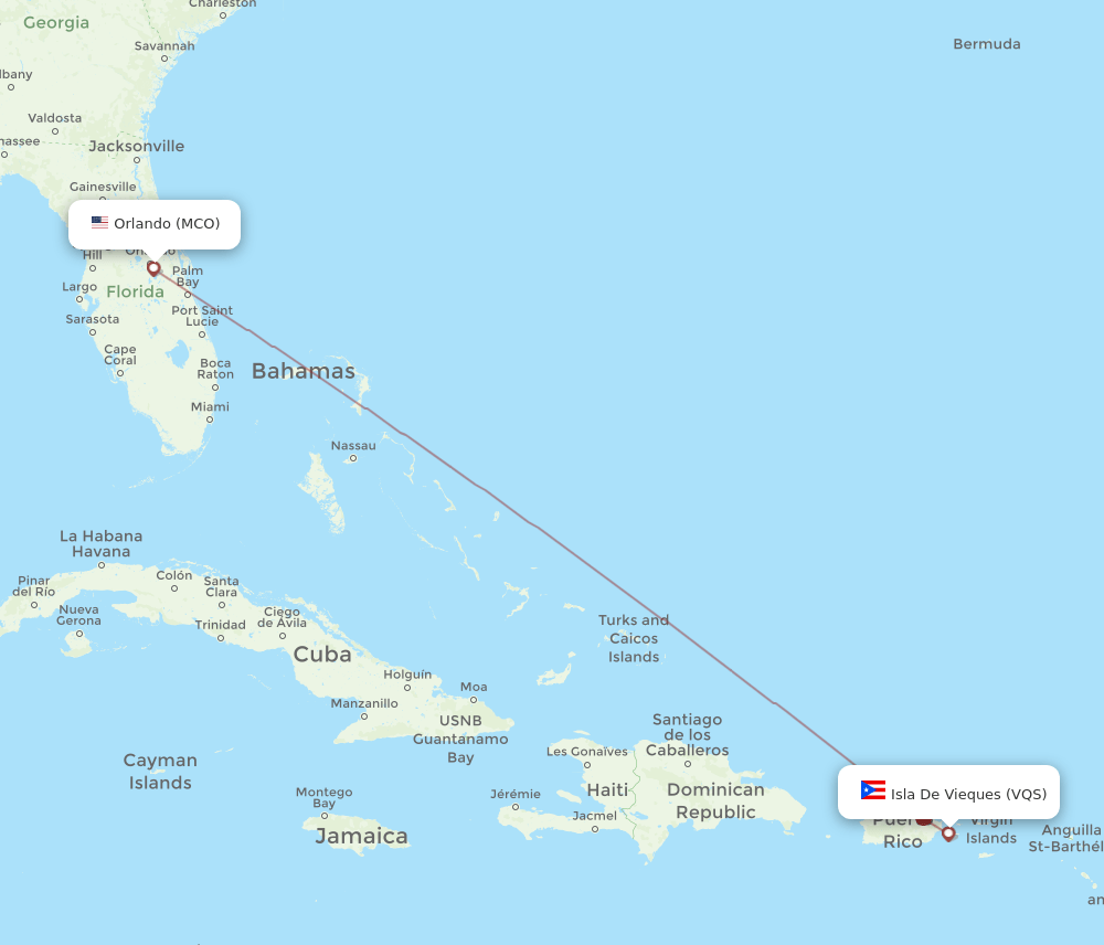 VQS to MCO flights and routes map