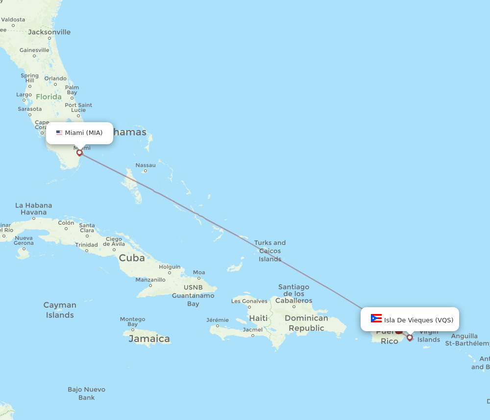 VQS to MIA flights and routes map