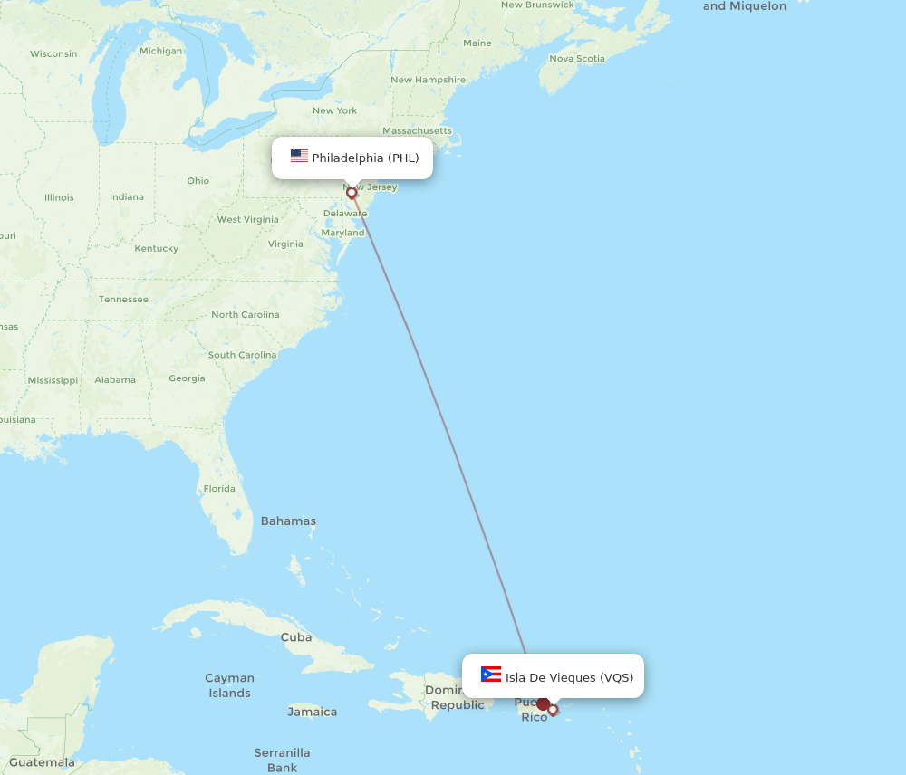 VQS-PHL flight routes