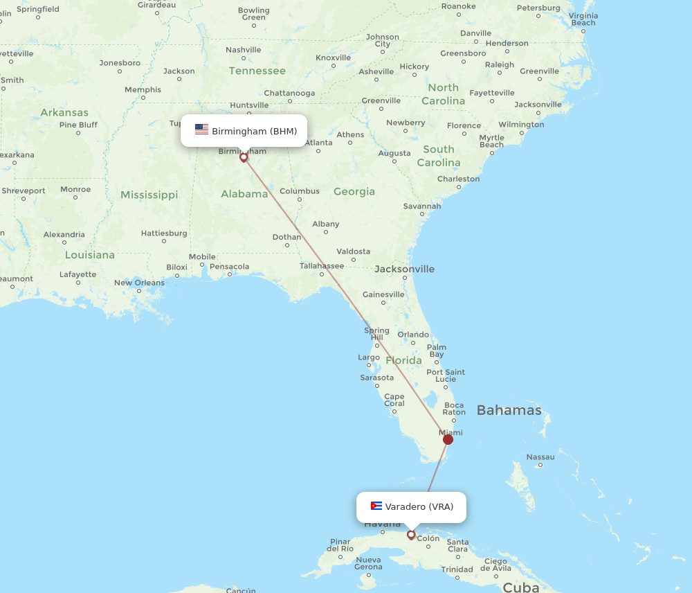 VRA-BHM flight routes
