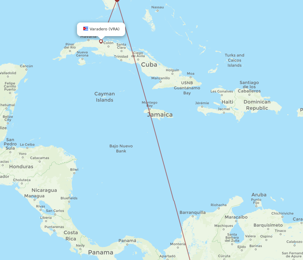 VRA-BOG flight routes
