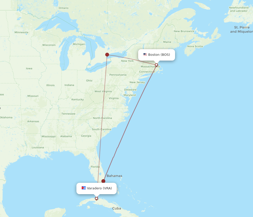 VRA-BOS flight routes