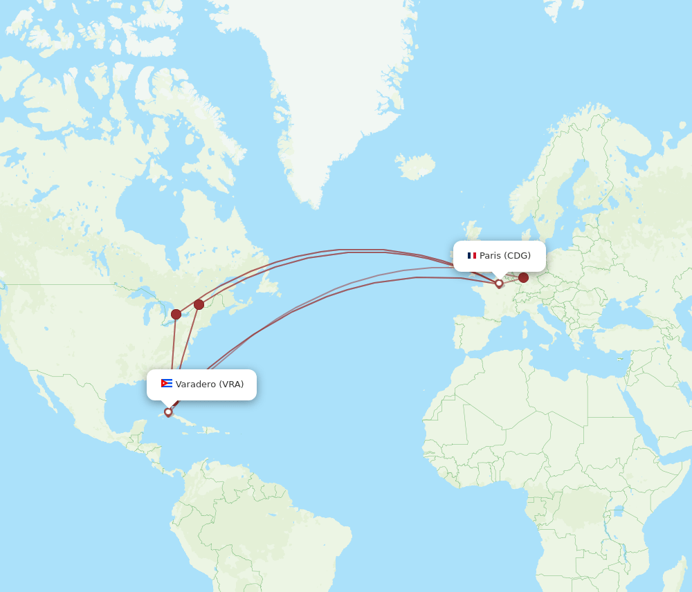 VRA-CDG flight routes