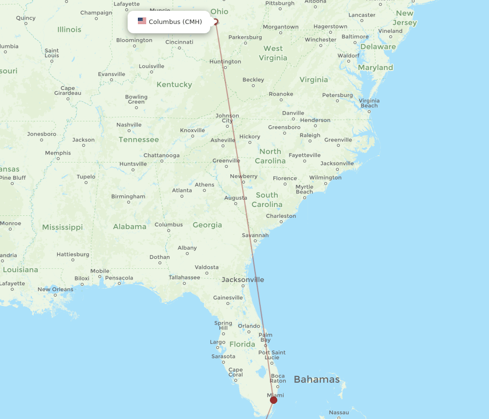 VRA to CMH flights and routes map