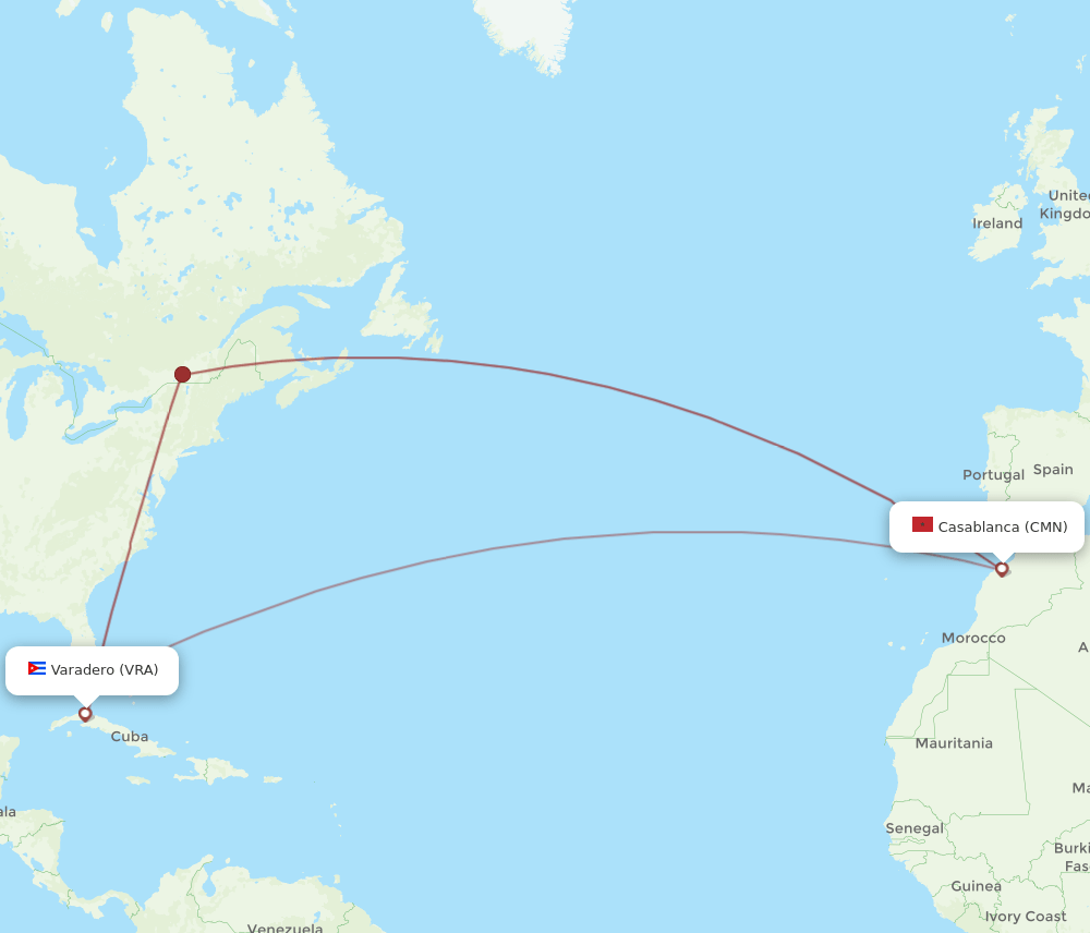 VRA to CMN flights and routes map