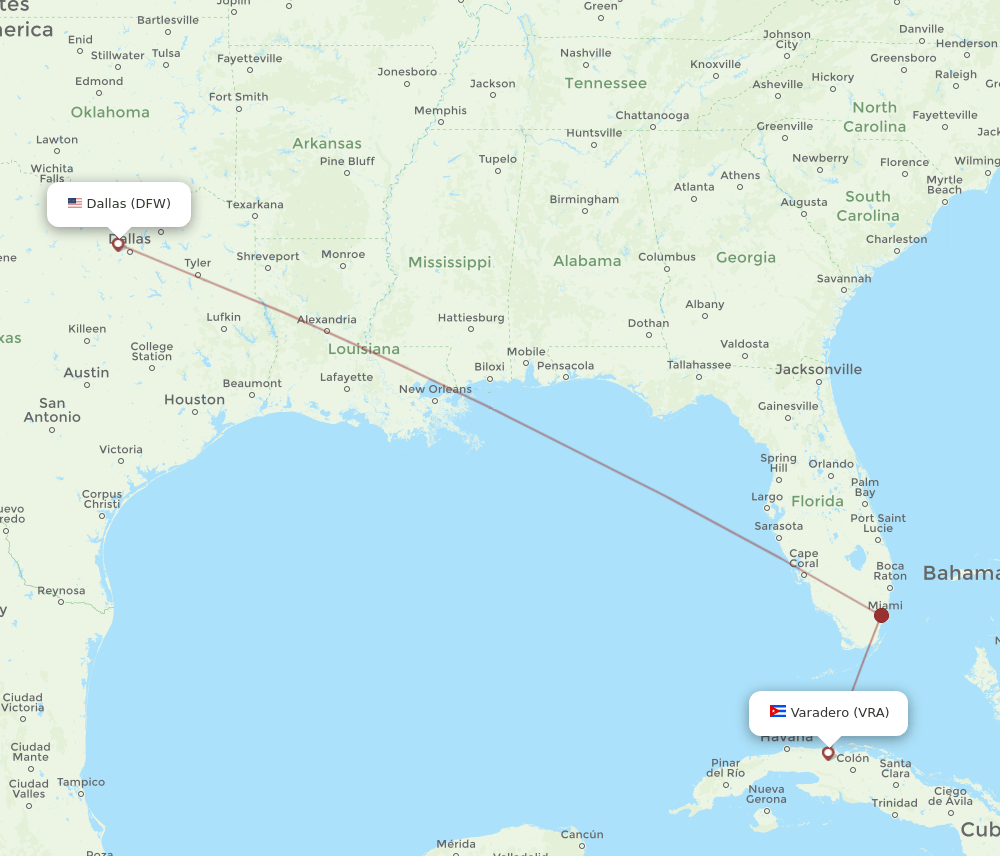 VRA-DFW flight routes