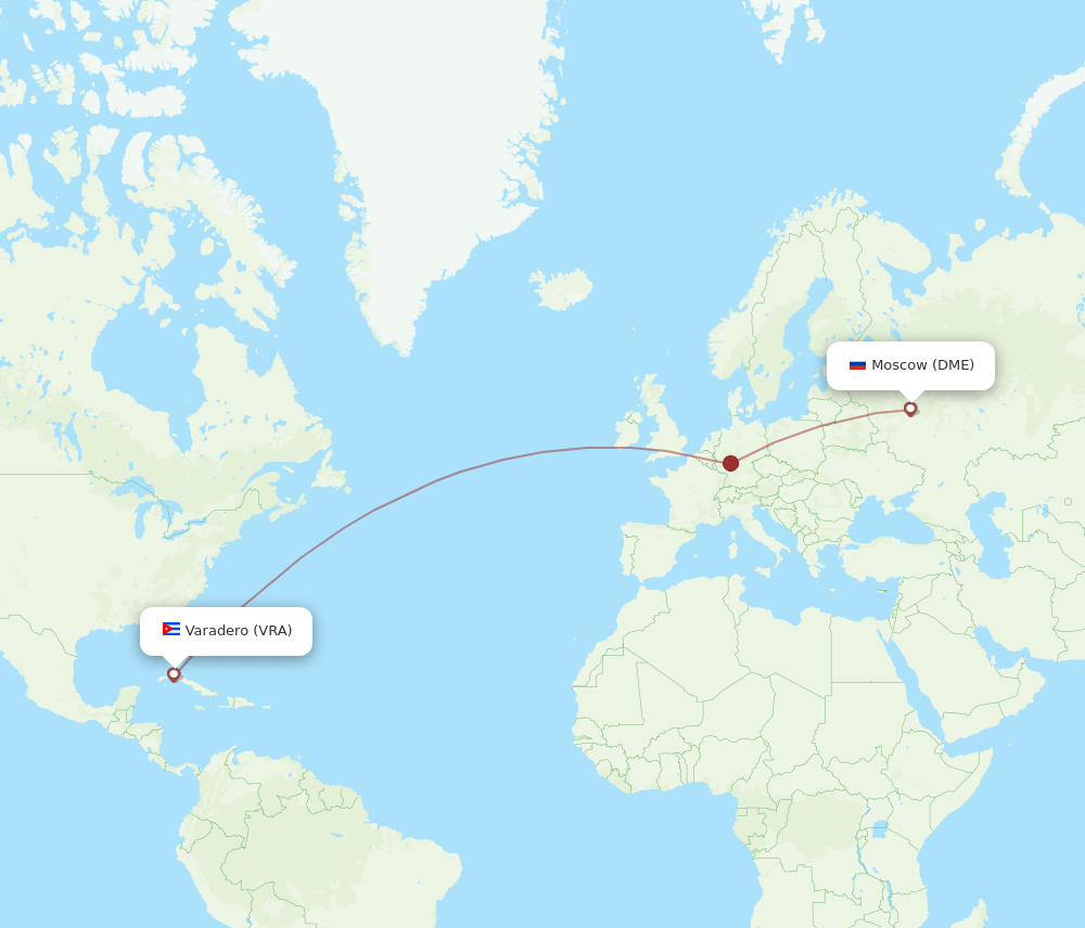 Varadero - Moscow route map and flight paths