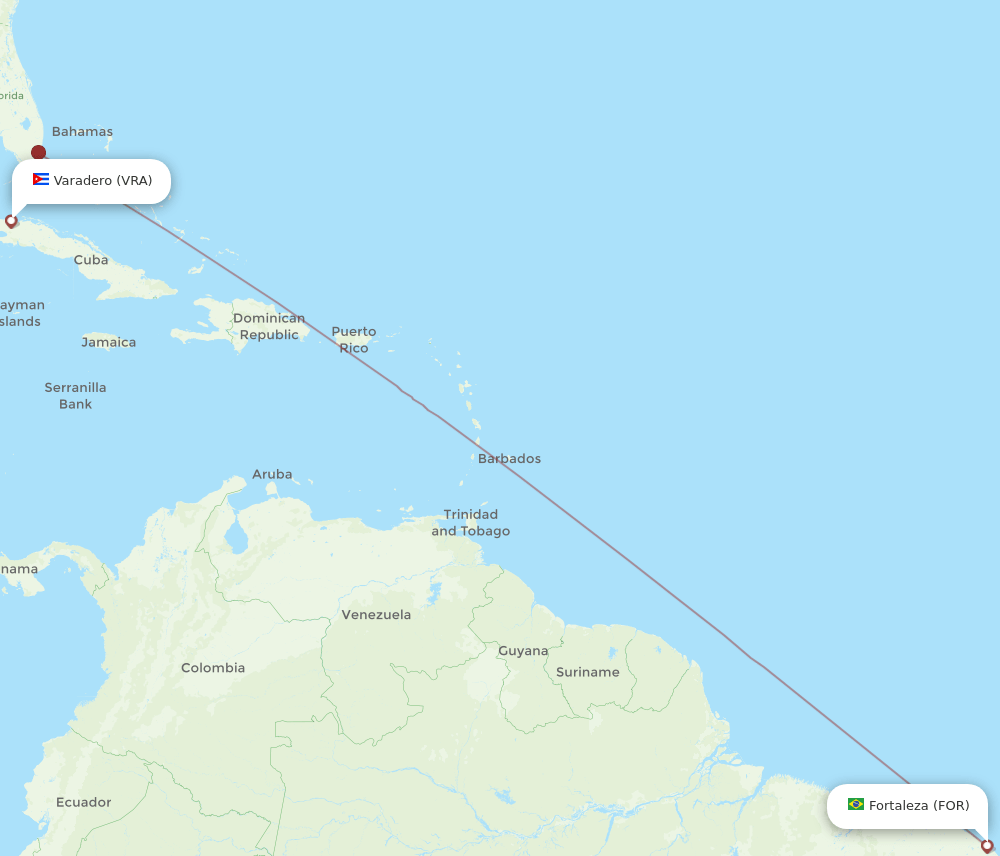 Fortaleza - Varadero route map and flight paths