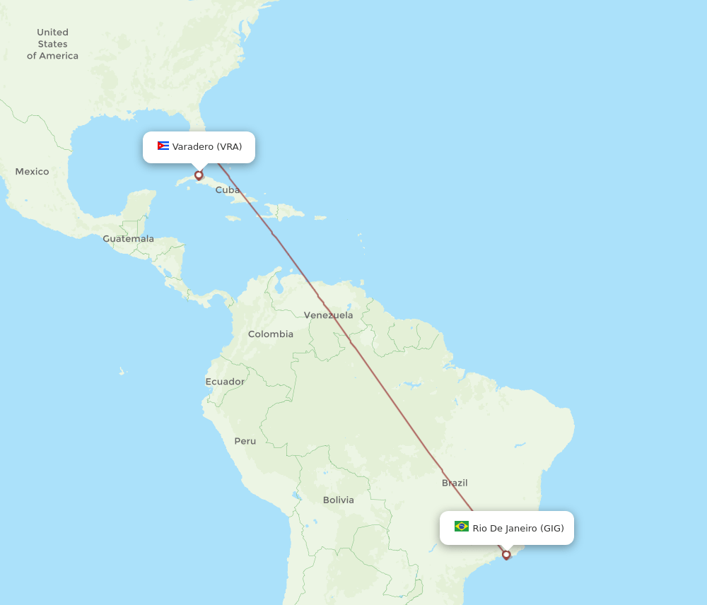 Rio De Janeiro - Varadero route map and flight paths