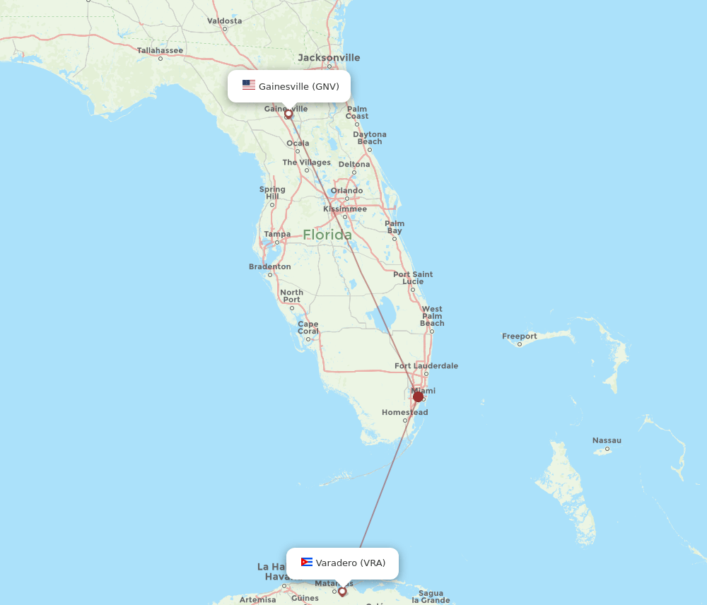 GNV to VRA flights and routes map