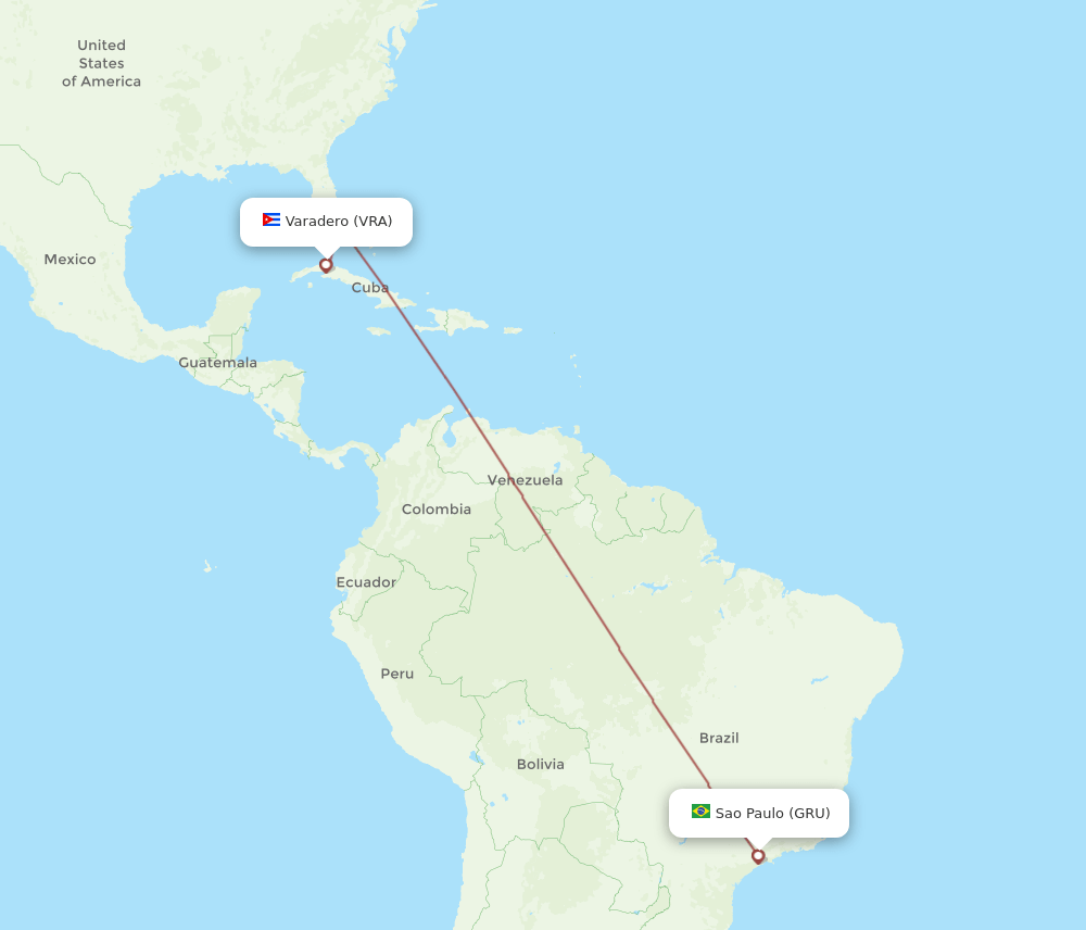 Sao Paulo - Varadero route map and flight paths