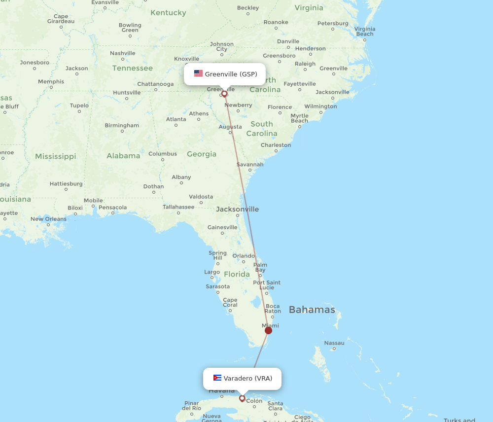 VRA-GSP flight routes