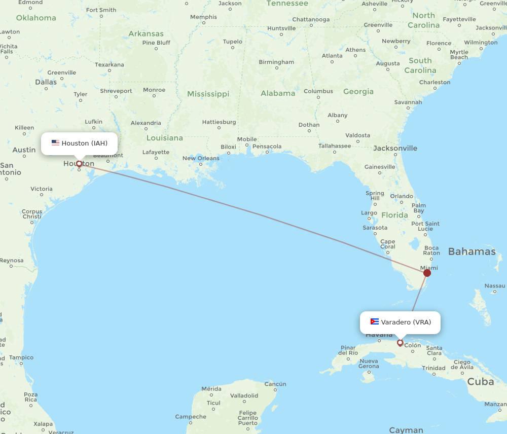 VRA-IAH flight routes