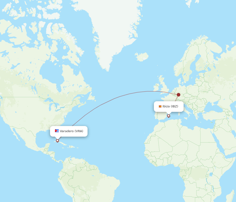 Ibiza - Varadero route map and flight paths