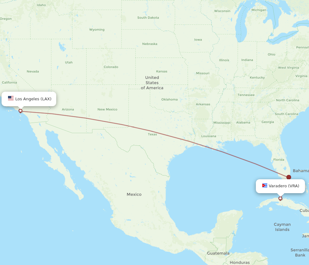 VRA to LAX flights and routes map