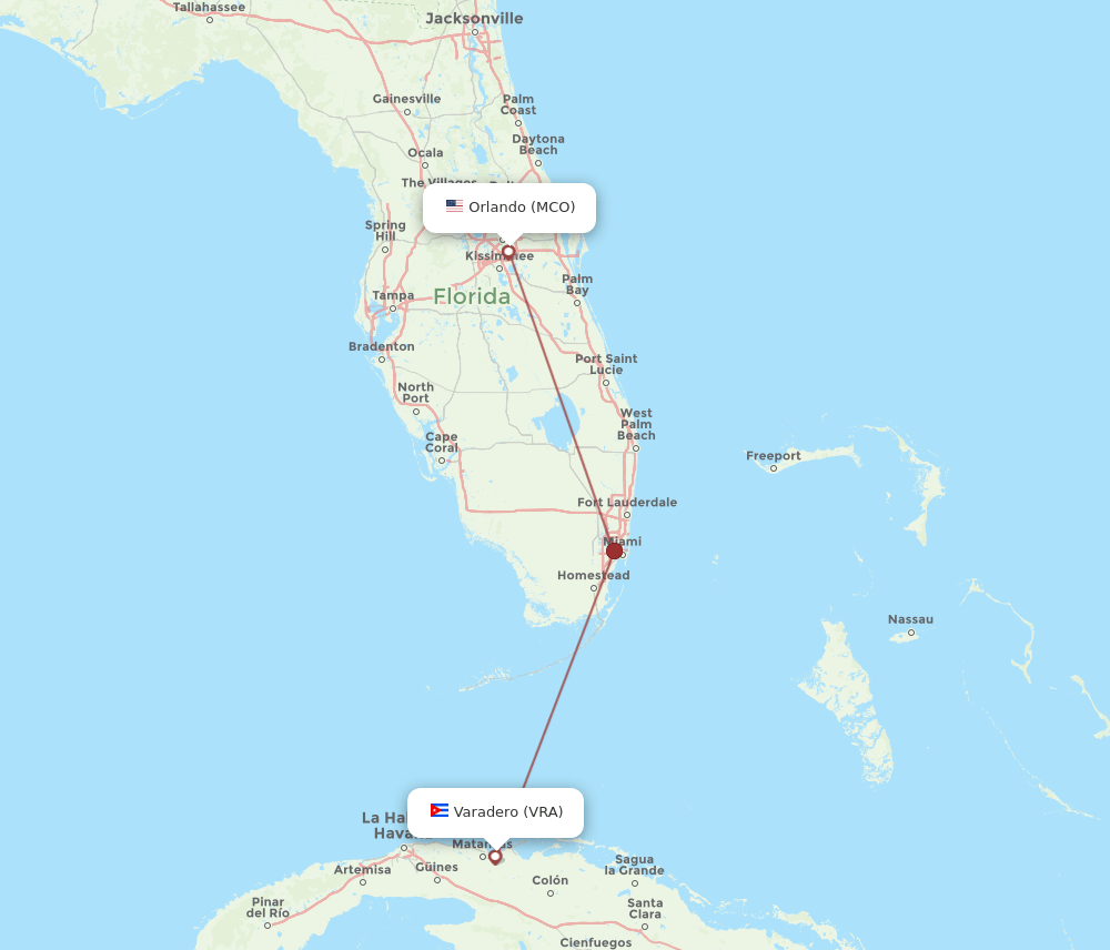 VRA to MCO flights and routes map