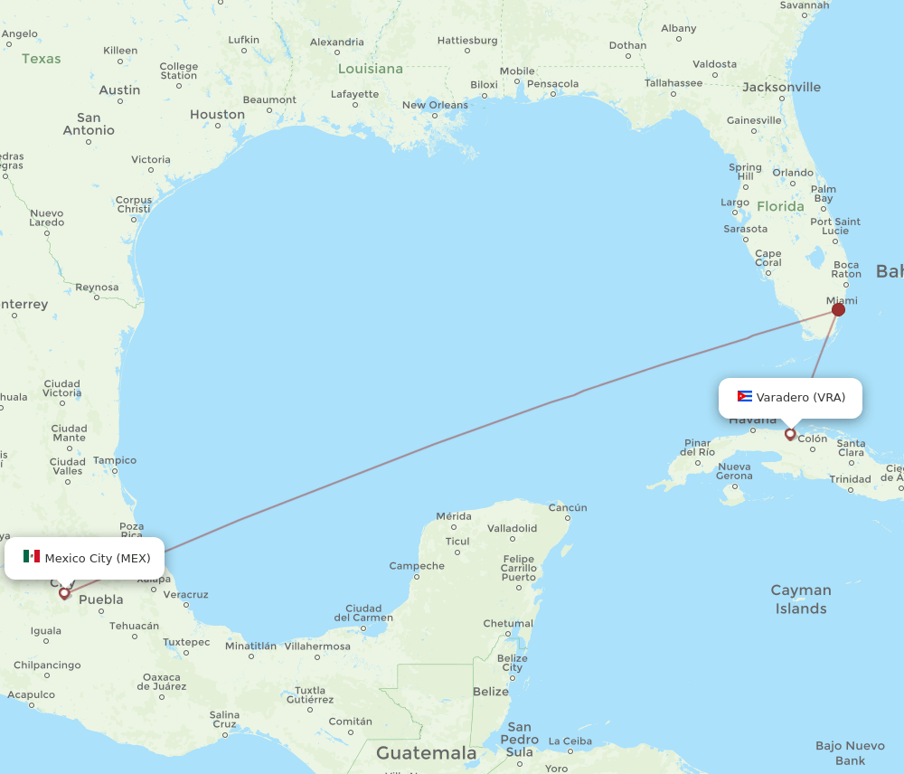 VRA to MEX flights and routes map