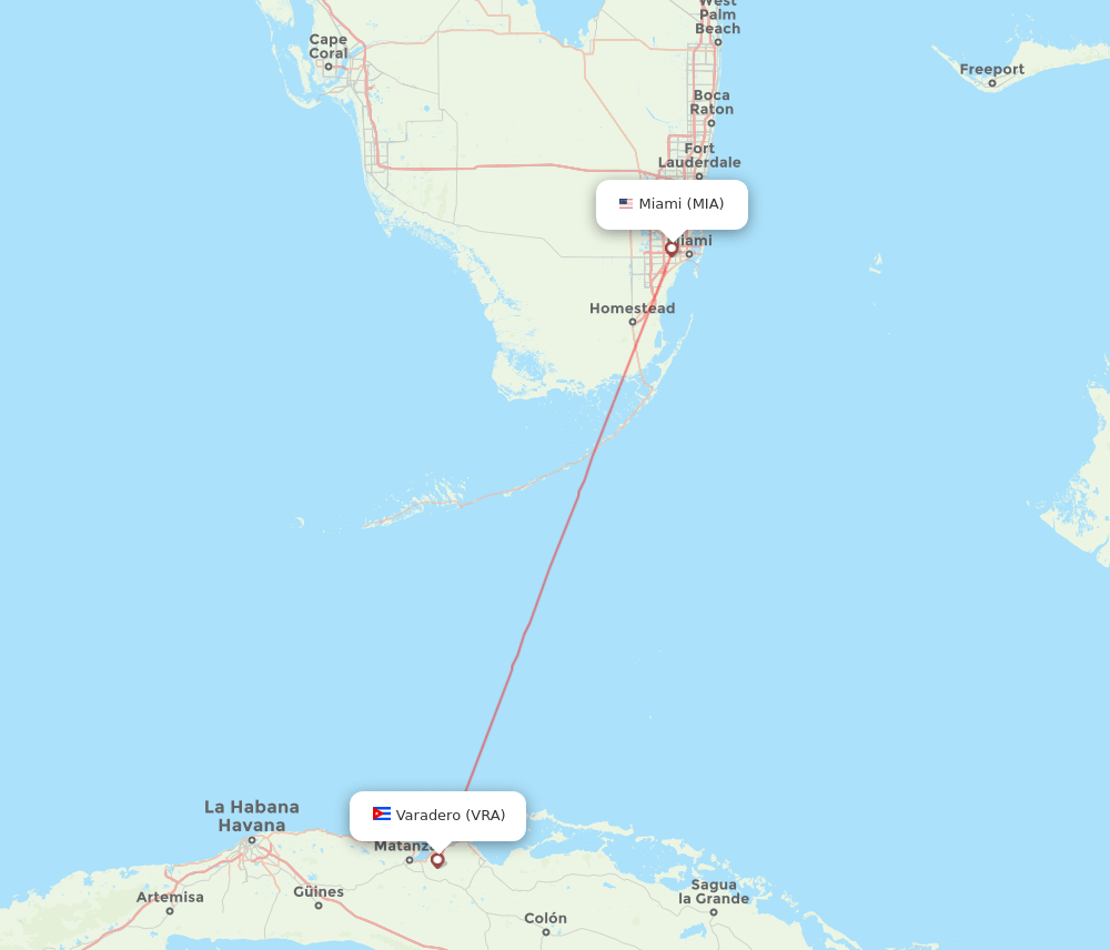 Varadero - Miami route map and flight paths