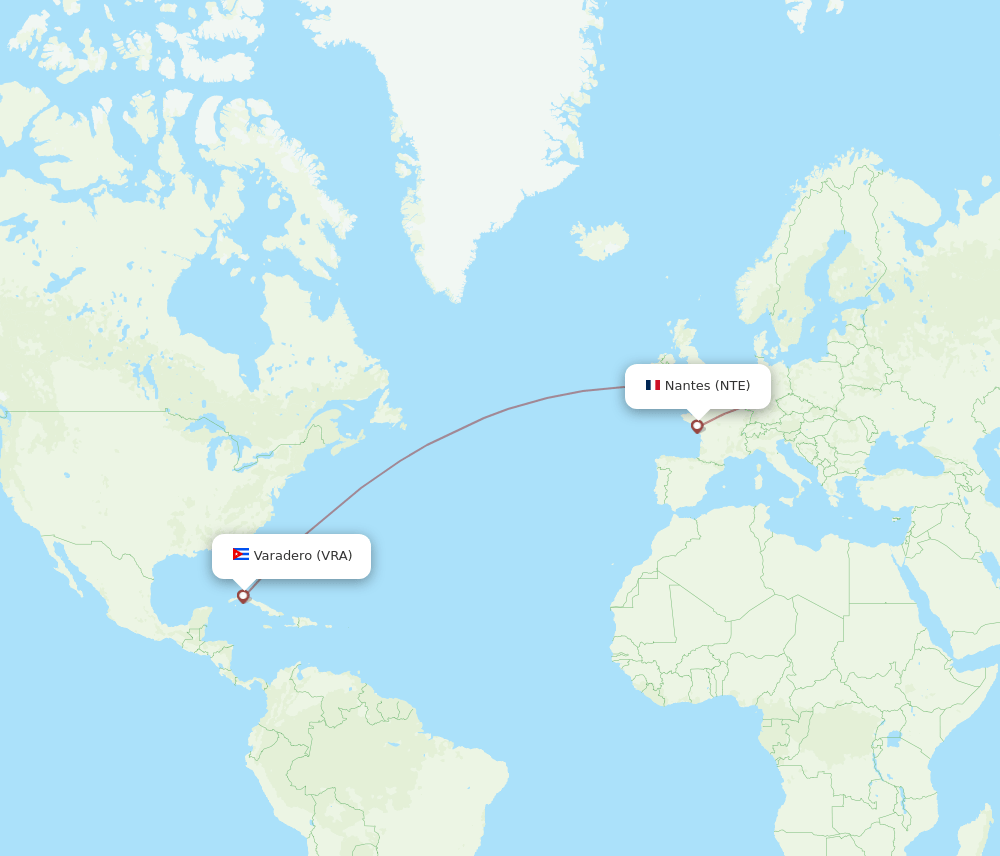 NTE to VRA flights and routes map