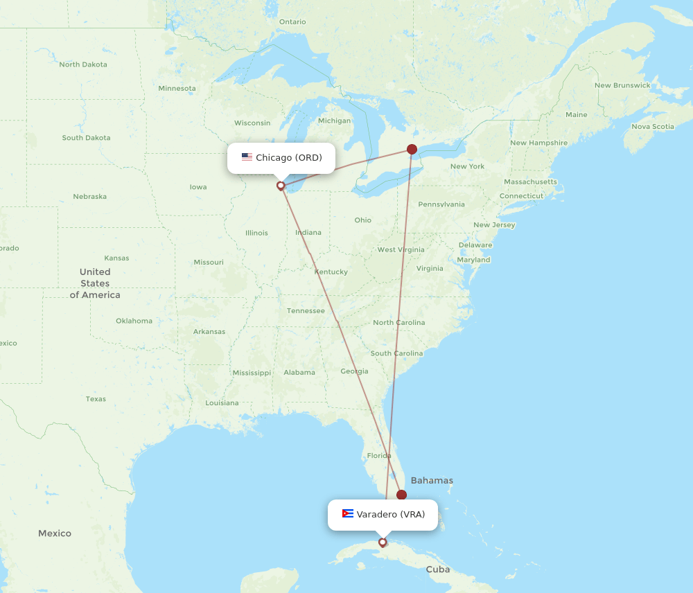 VRA-ORD flight routes