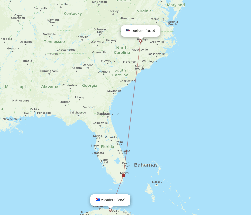 VRA-RDU flight routes