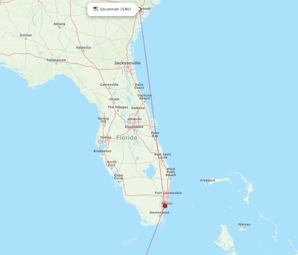 VRA to SAV flights and routes map