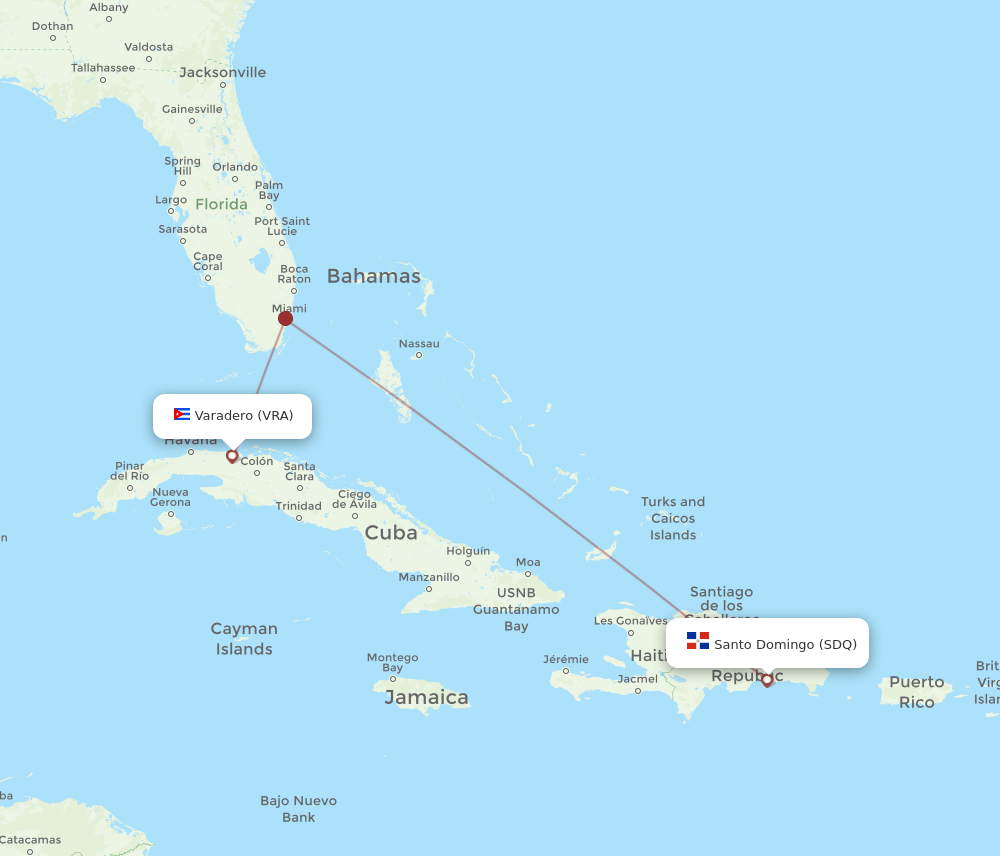 VRA-SDQ flight routes