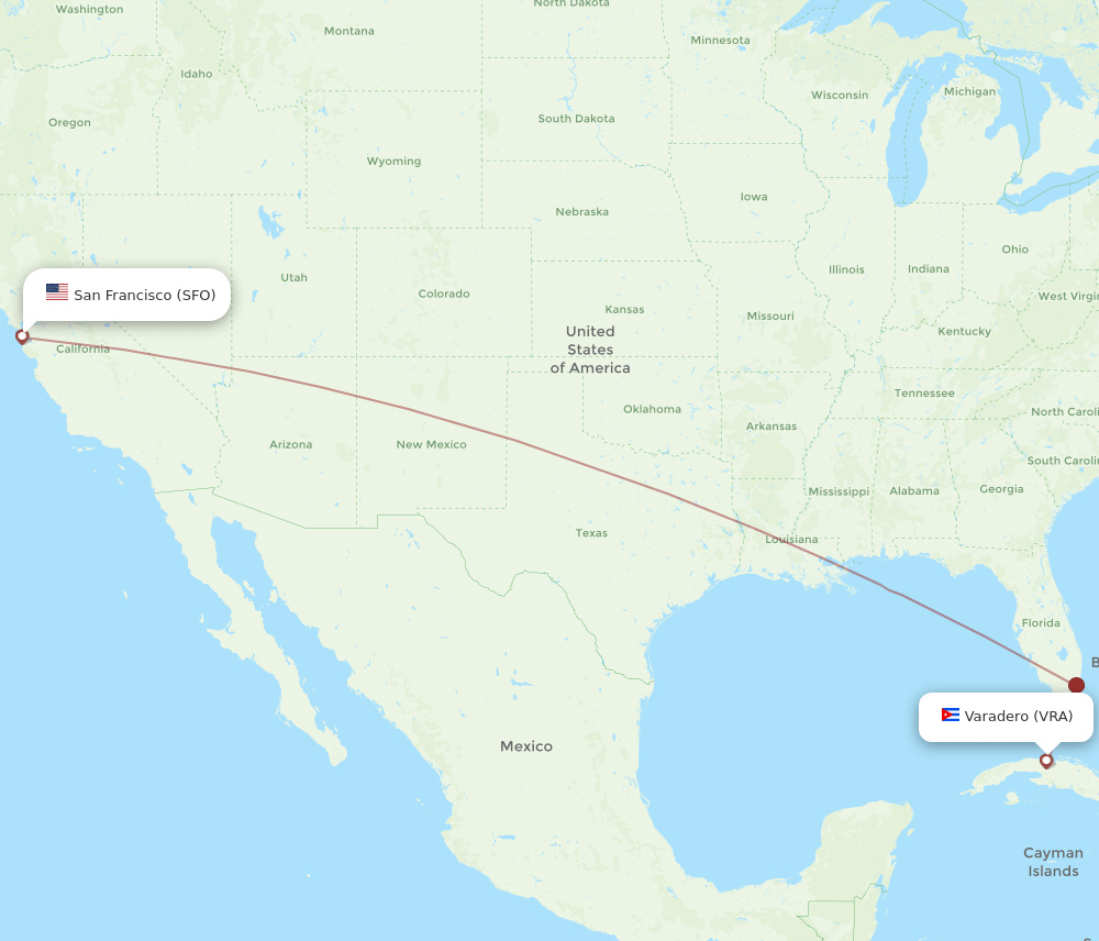 VRA-SFO flight routes