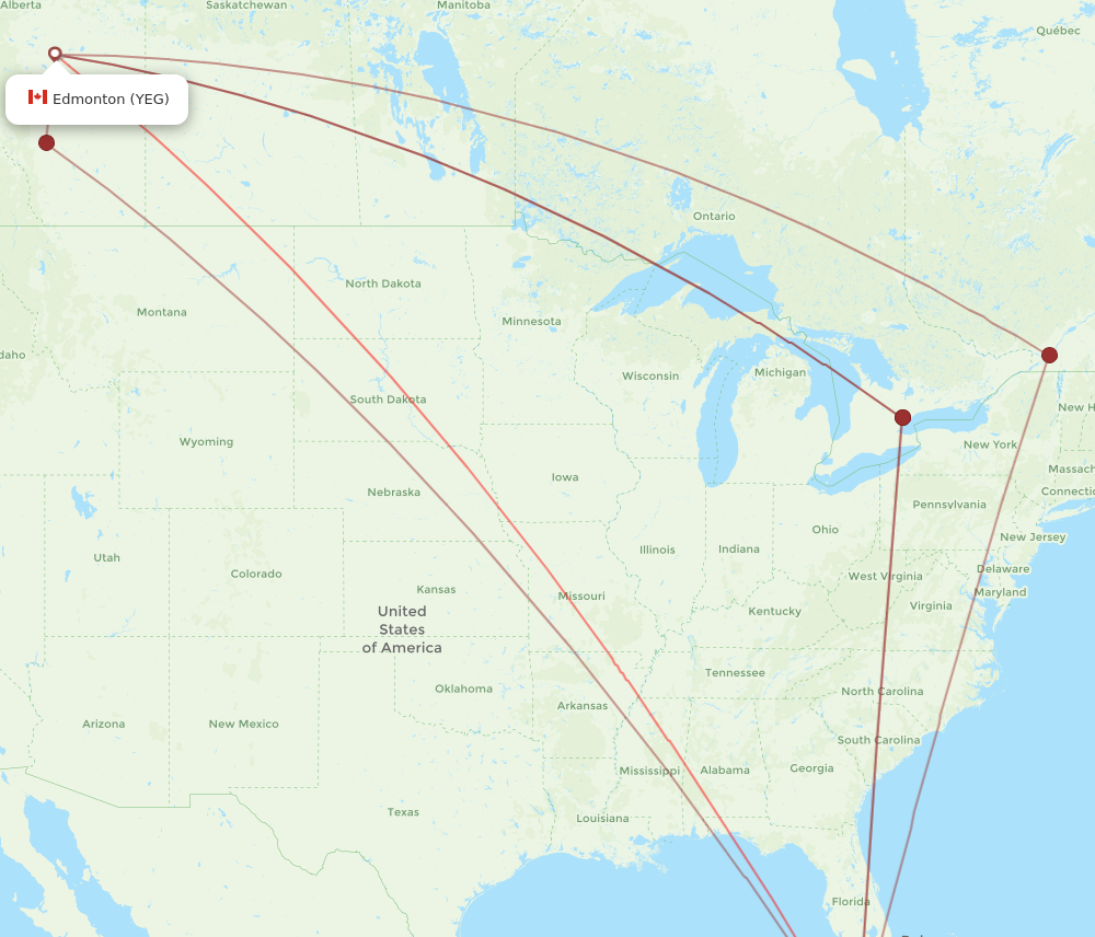 VRA to YEG flights and routes map