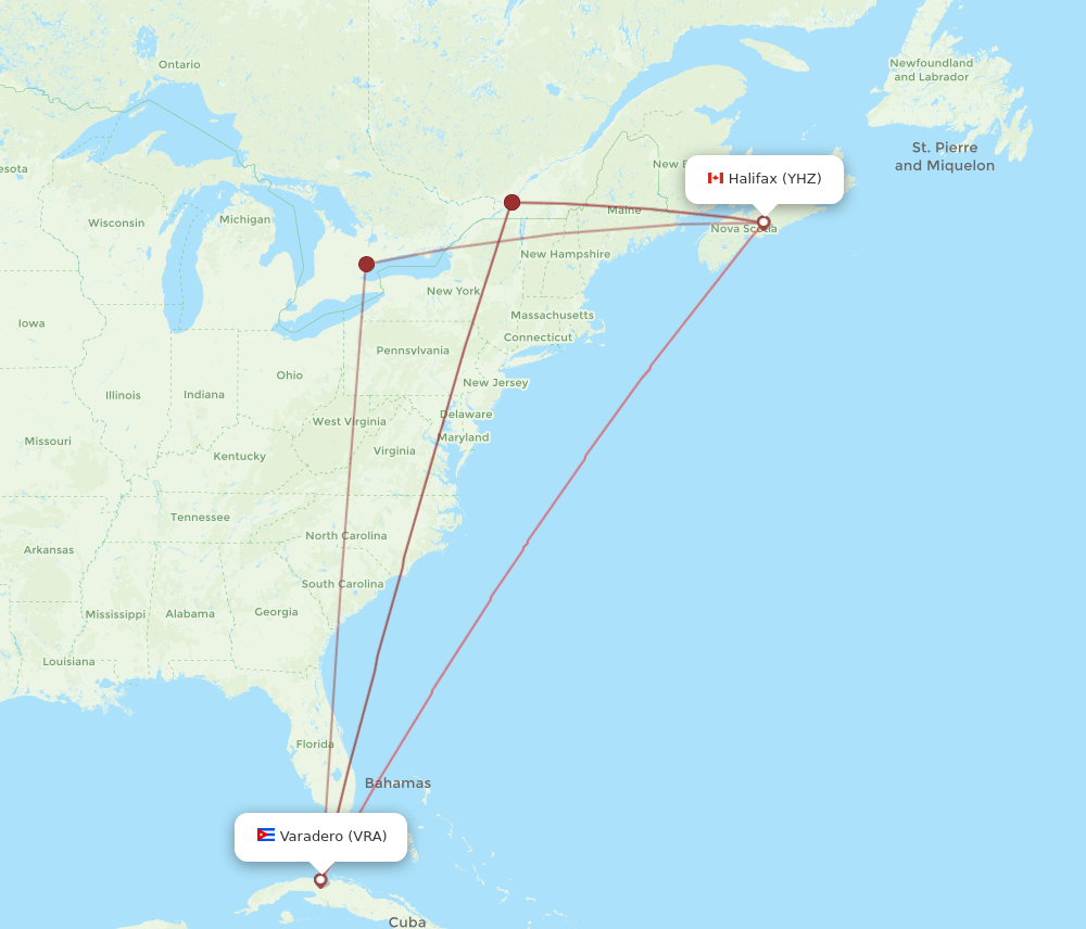 VRA-YHZ flight routes
