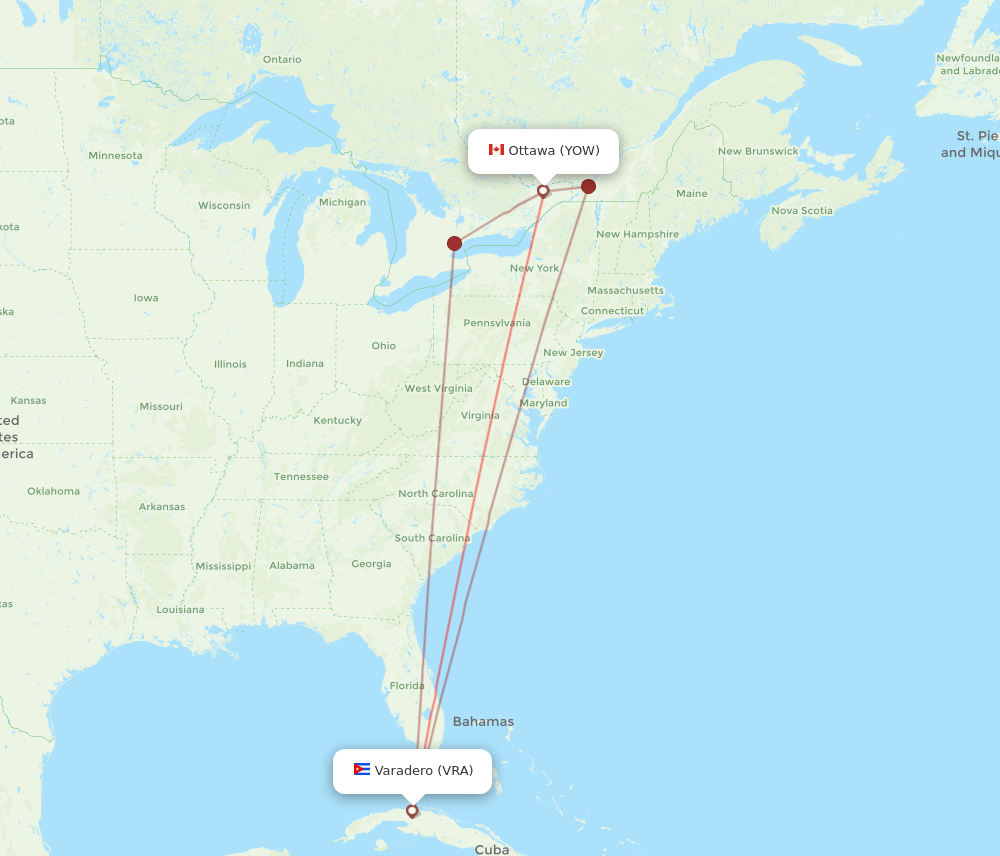 VRA-YOW flight routes