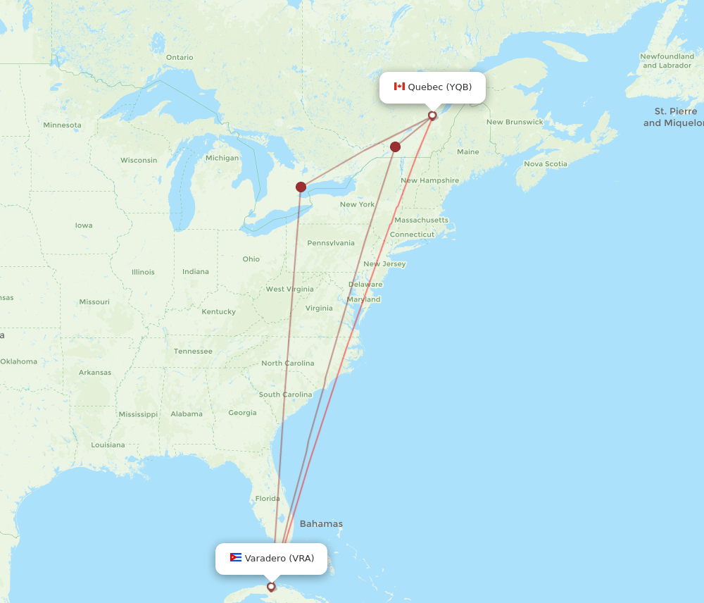 VRA-YQB flight routes