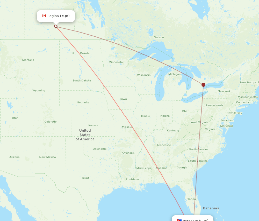 VRA-YQR flight routes