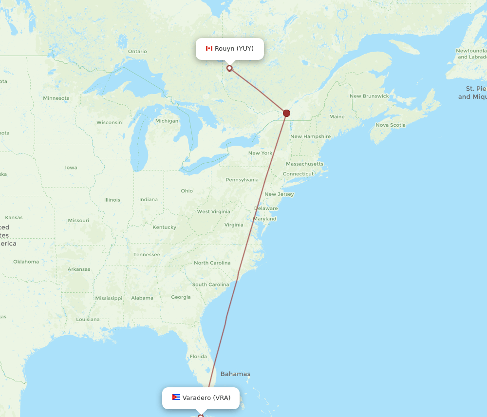 VRA to YUY flights and routes map