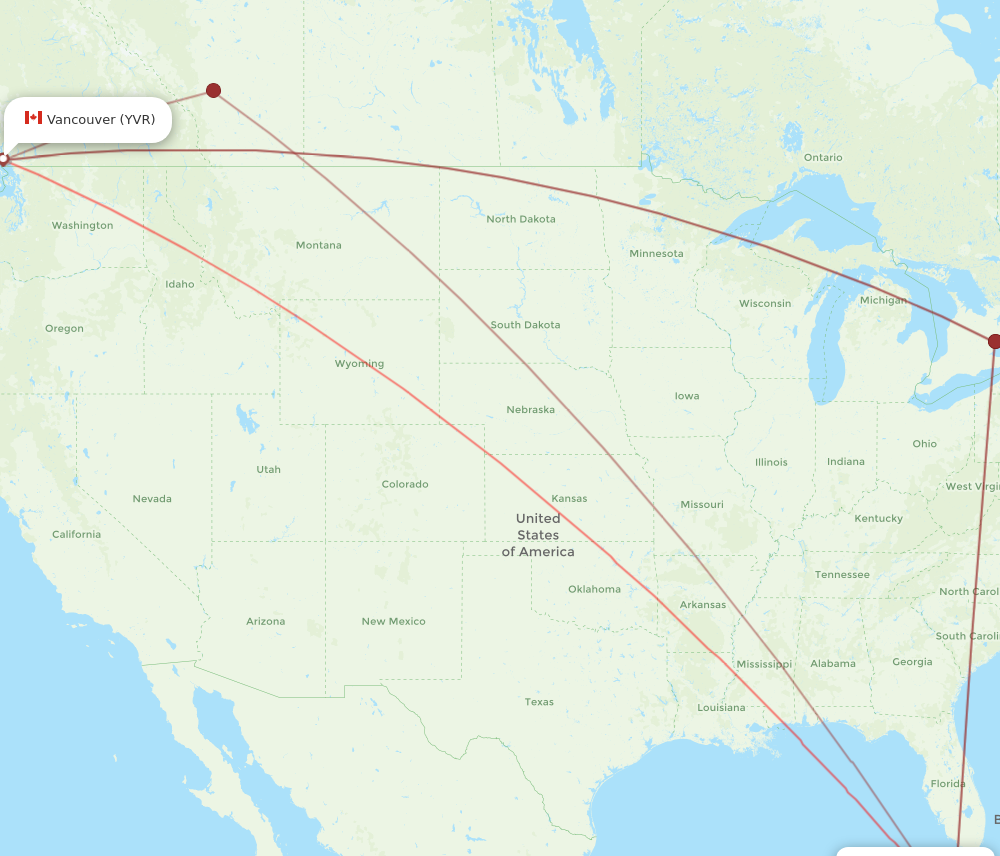 VRA to YVR flights and routes map