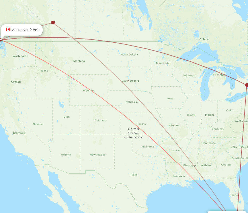 VRA-YVR flight routes