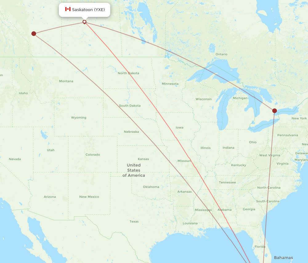VRA to YXE flights and routes map