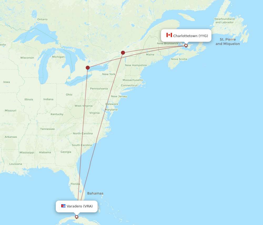VRA-YYG flight routes